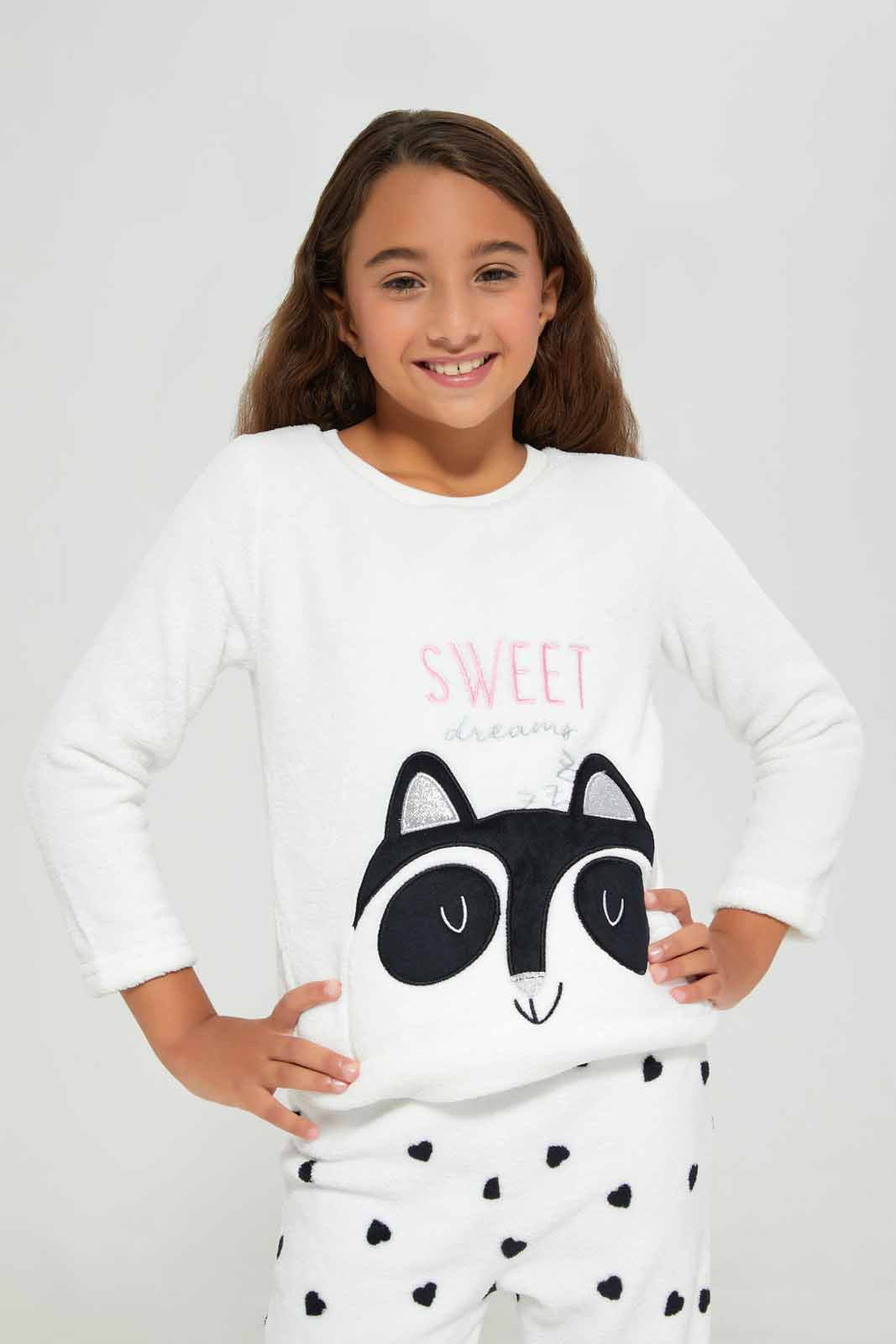 Redtag-CORAL-FLEECE-PJ---WHITE-SPOT-Category:Pyjama-Sets,-Colour:Cream,-Deals:New-In,-Filter:Girls-(2-to-8-Yrs),-GIR-Pyjama-Sets,-New-In-GIR-APL,-Non-Sale,-Section:Girls-(0-to-14Yrs),-W22B-Girls-2 to 8 Years
