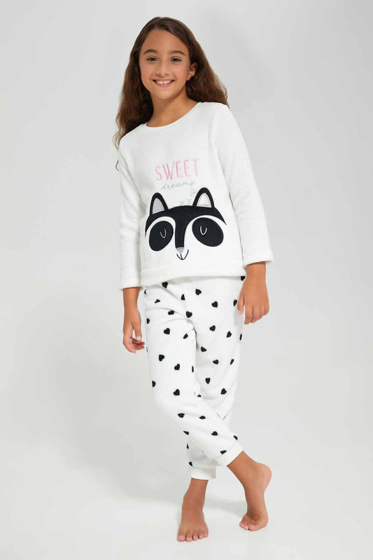 Redtag-CORAL-FLEECE-PJ---WHITE-SPOT-Category:Pyjama-Sets,-Colour:Cream,-Deals:New-In,-Filter:Girls-(2-to-8-Yrs),-GIR-Pyjama-Sets,-New-In-GIR-APL,-Non-Sale,-Section:Girls-(0-to-14Yrs),-W22B-Girls-2 to 8 Years
