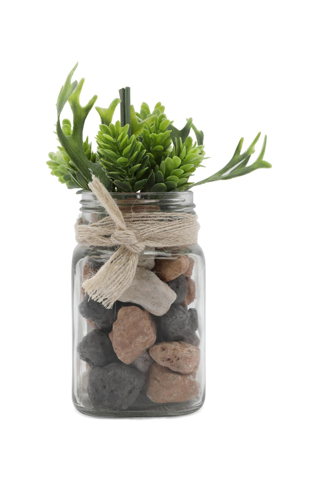 Redtag-Assorted-Artificial-Assorted-Cluster-Leaf-And-Stone-In-Tall-Glass-Jar-Category:Plants-&-Flowers,-Colour:Assorted,-Deals:New-In,-Dept:Home,-Filter:Home-Decor,-HMW-HOM-Decorative-Accessories,-New-In-HMW-HOM,-Non-Sale,-Section:Homewares,-W22B-Home-Decor-