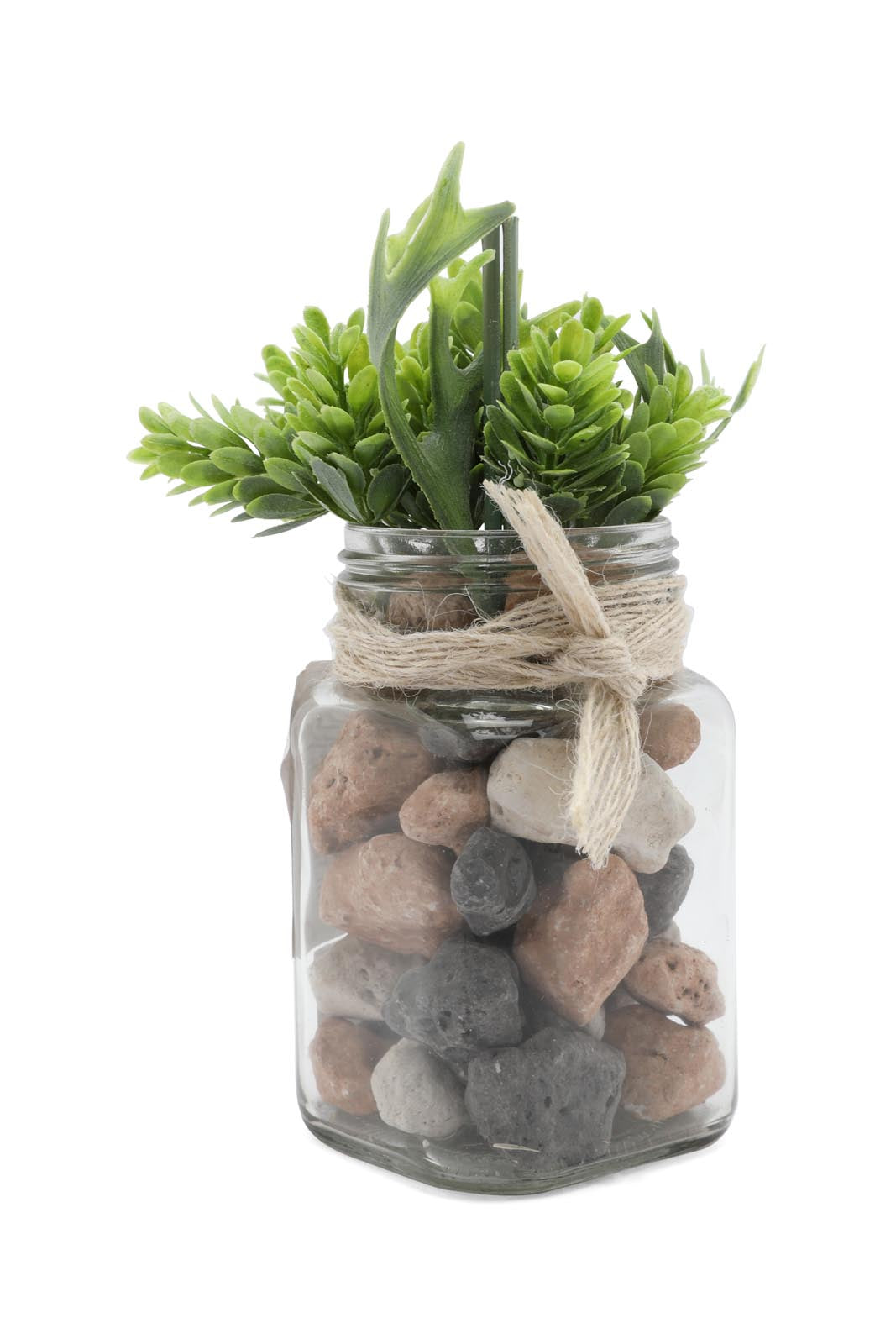 Redtag-Assorted-Artificial-Assorted-Cluster-Leaf-And-Stone-In-Tall-Glass-Jar-Category:Plants-&-Flowers,-Colour:Assorted,-Deals:New-In,-Dept:Home,-Filter:Home-Decor,-HMW-HOM-Decorative-Accessories,-New-In-HMW-HOM,-Non-Sale,-Section:Homewares,-W22B-Home-Decor-