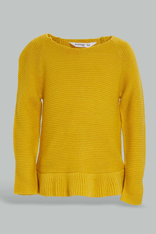 Redtag-Mustard-Frill-Sleeve-Tshirt-Category:Pullovers,-Colour:Mustard,-Deals:New-In,-Filter:Infant-Girls-(3-to-24-Mths),-ING-Pullovers,-New-In-ING-APL,-Non-Sale,-Section:Girls-(0-to-14Yrs),-W22A-Infant-Girls-3 to 24 Months