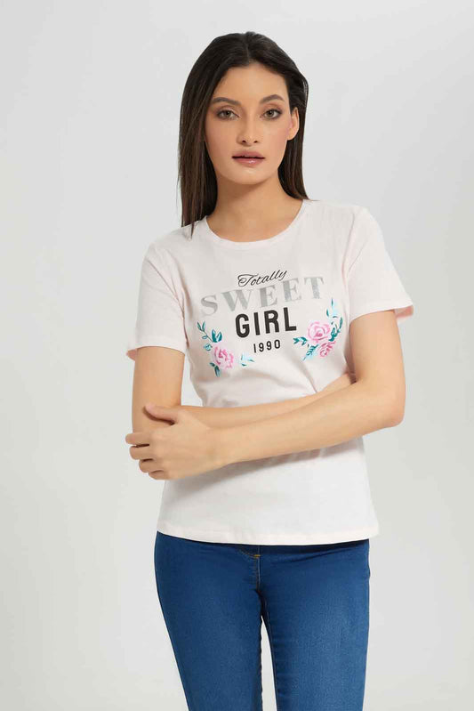 Redtag-Pale-Pink-Printed-T-Shirt-Category:T-Shirts,-Colour:Apricot,-Deals:New-In,-Dept:Ladieswear,-Filter:Women's-Clothing,-New-In-Women-APL,-Non-Sale,-Section:Women,-TBL,-W22B,-Women-T-Shirts-Women's-