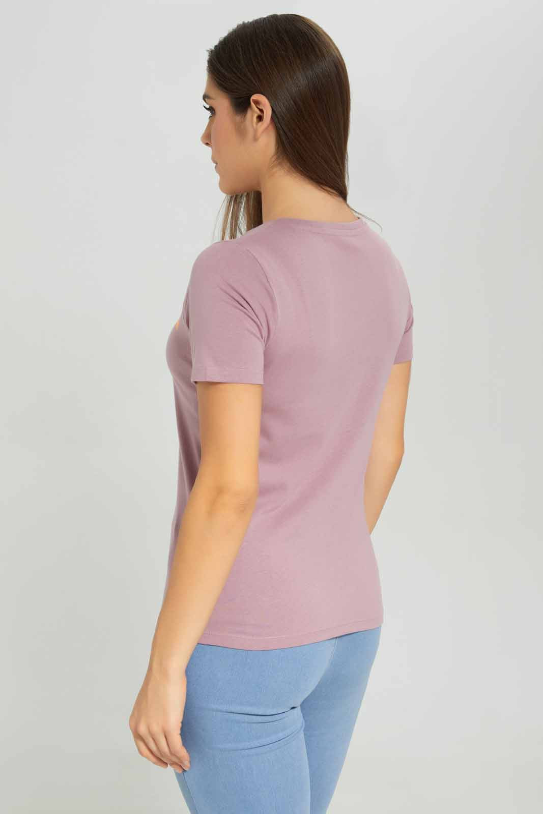 Redtag-Mauve-Printed-T-Shirt-Category:T-Shirts,-Colour:Mauve,-Deals:New-In,-Dept:Ladieswear,-Filter:Women's-Clothing,-New-In-Women-APL,-Non-Sale,-Section:Women,-TBL,-W22B,-Women-T-Shirts-Women's-