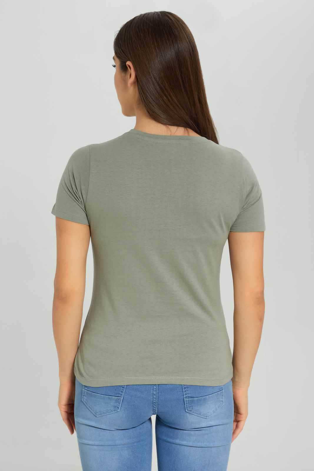 Redtag-Dark-Green-Printed-T-Shirt-Category:T-Shirts,-Colour:Olive,-Deals:New-In,-Dept:Ladieswear,-Filter:Women's-Clothing,-New-In-Women-APL,-Non-Sale,-Section:Women,-TBL,-W22B,-Women-T-Shirts-Women's-