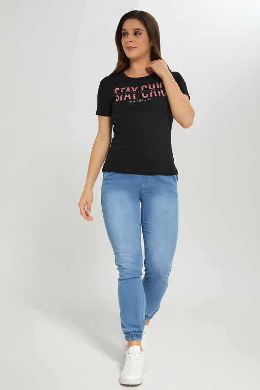 Redtag-Black-Printed-T-Shirt-Category:T-Shirts,-Colour:Black,-Deals:New-In,-Dept:Ladieswear,-Filter:Women's-Clothing,-New-In-Women-APL,-Non-Sale,-Section:Women,-TBL,-W22B,-Women-T-Shirts-Women's-