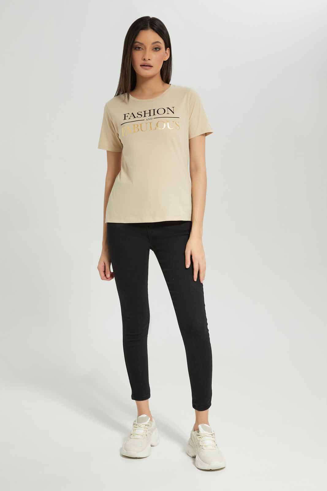 Women Beige Printed T-Shirt