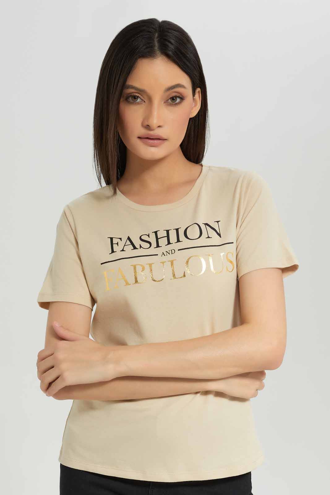Women Beige Printed T-Shirt