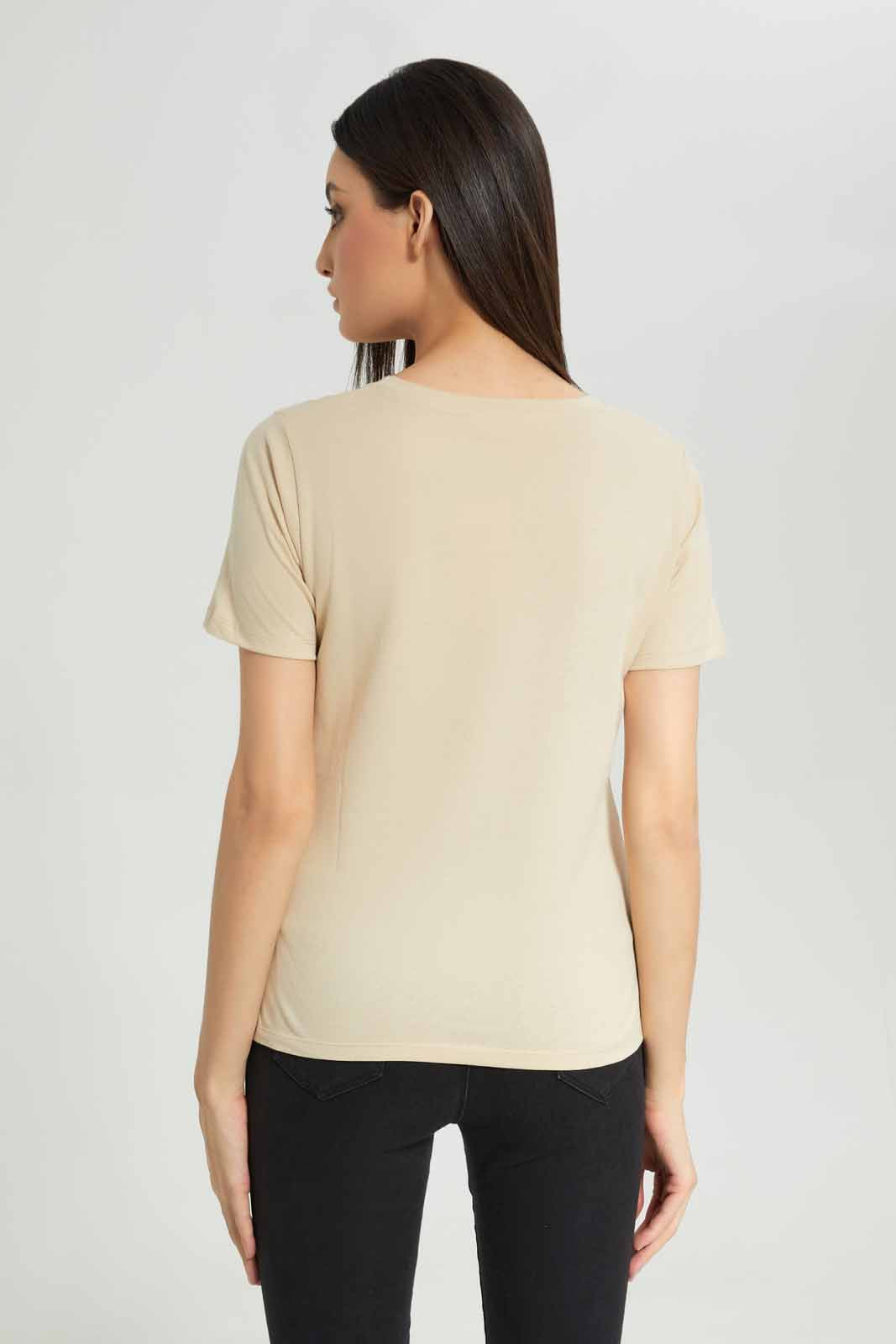 Women Beige Printed T-Shirt