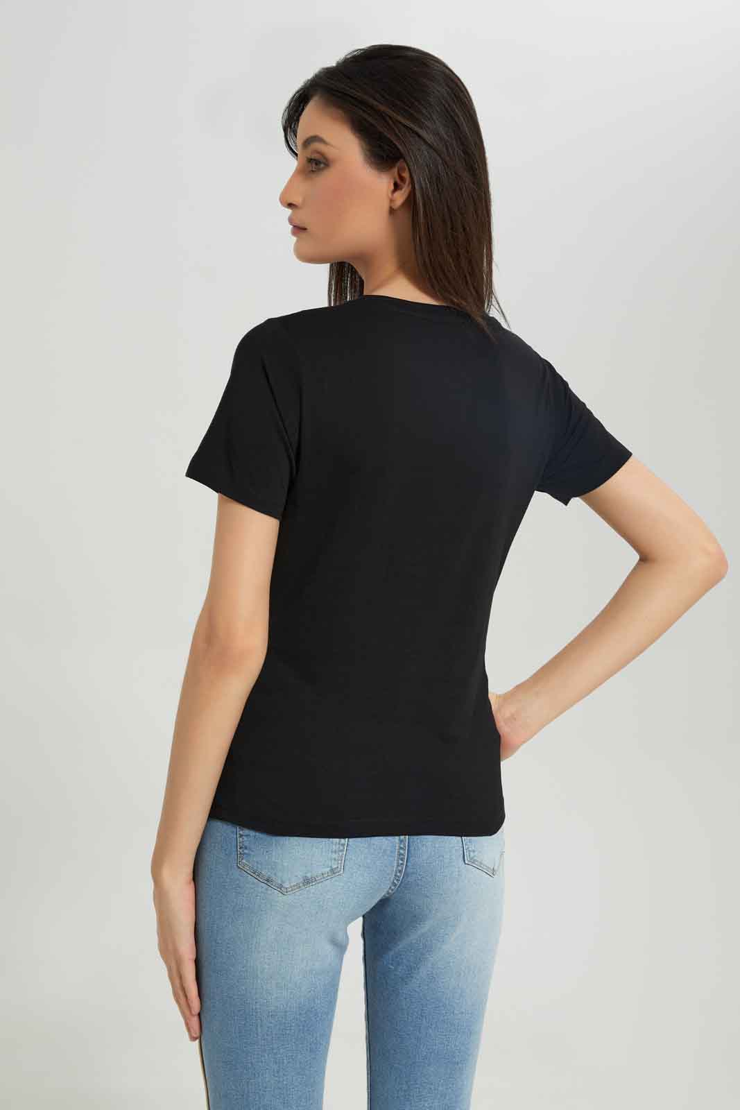Redtag-Black-Embellished-T-Shirt-Category:T-Shirts,-Colour:Black,-Deals:New-In,-Dept:Ladieswear,-Filter:Women's-Clothing,-New-In-Women-APL,-Non-Sale,-Section:Women,-TBL,-W22B,-Women-T-Shirts-Women's-