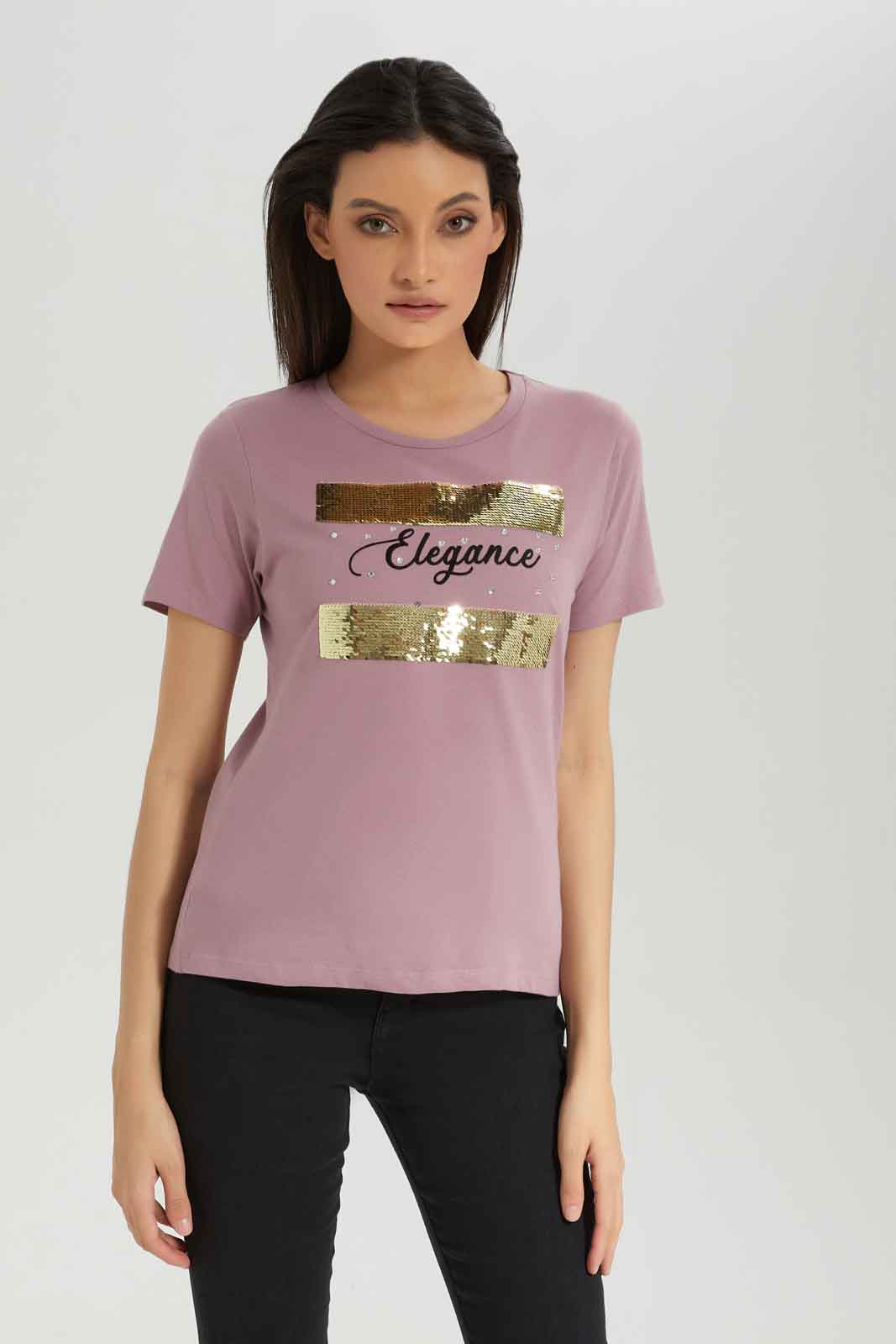 Redtag-Mauve-Embellished-T-Shirt-Category:T-Shirts,-Colour:Mauve,-Deals:New-In,-Dept:Ladieswear,-Filter:Women's-Clothing,-New-In-Women-APL,-Non-Sale,-Section:Women,-TBL,-W22B,-Women-T-Shirts-Women's-