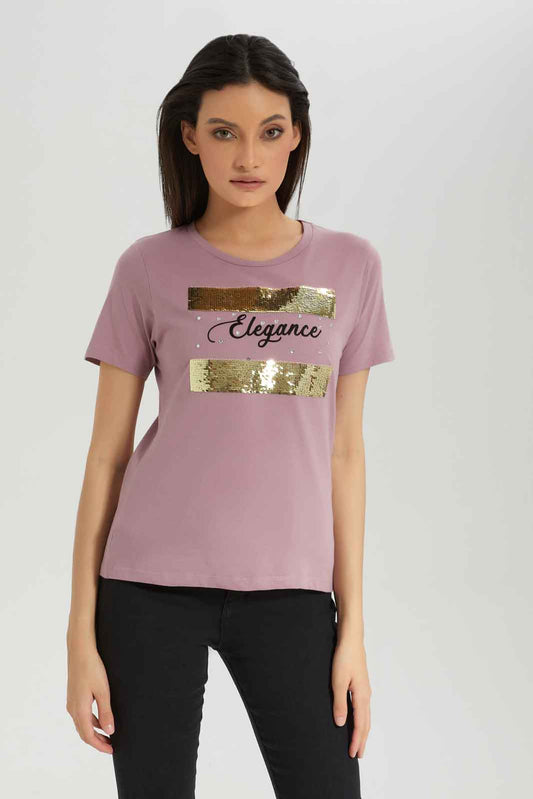 Redtag-Mauve-Embellished-T-Shirt-Category:T-Shirts,-Colour:Mauve,-Deals:New-In,-Dept:Ladieswear,-Filter:Women's-Clothing,-New-In-Women-APL,-Non-Sale,-Section:Women,-TBL,-W22B,-Women-T-Shirts-Women's-