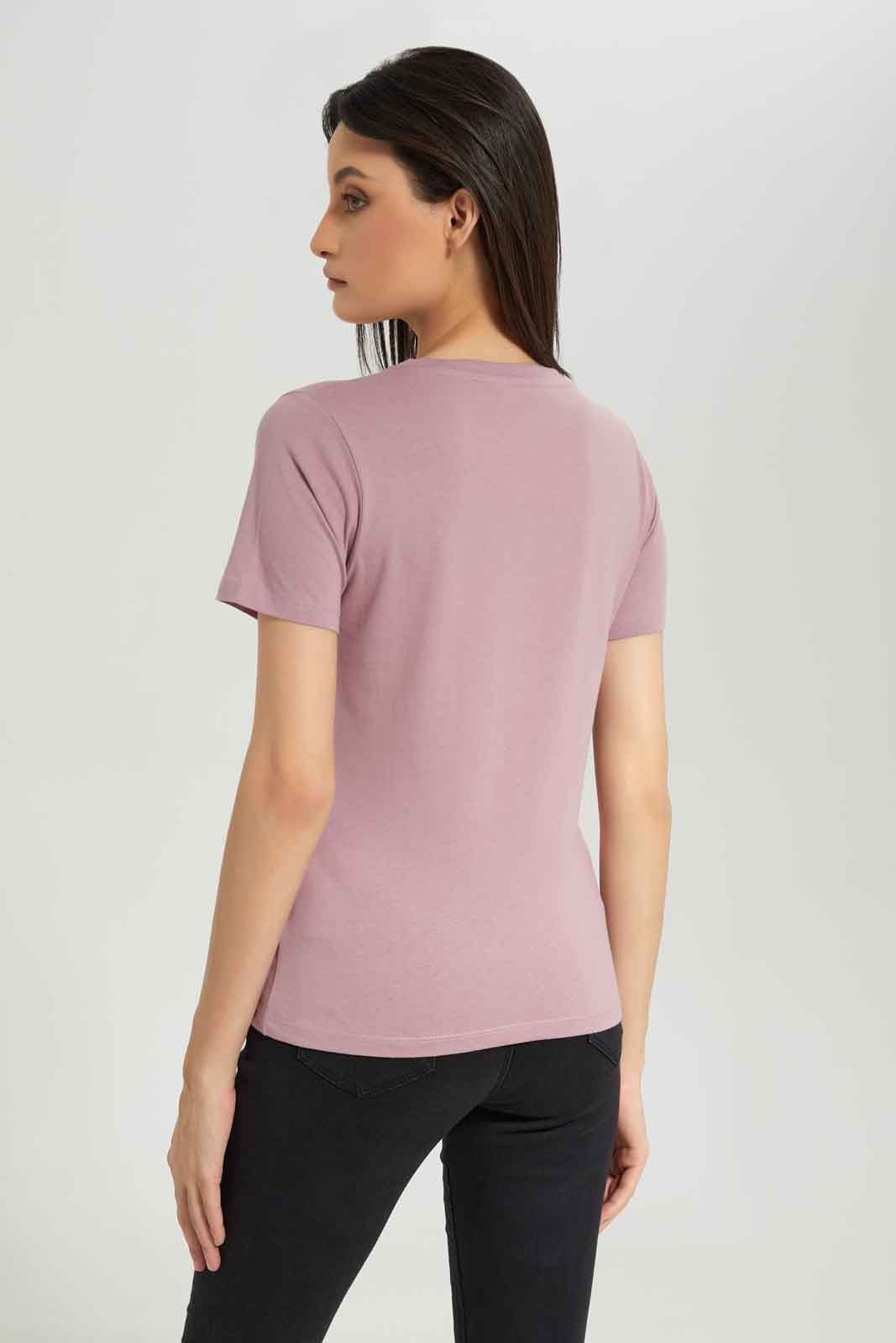 Redtag-Mauve-Embellished-T-Shirt-Category:T-Shirts,-Colour:Mauve,-Deals:New-In,-Dept:Ladieswear,-Filter:Women's-Clothing,-New-In-Women-APL,-Non-Sale,-Section:Women,-TBL,-W22B,-Women-T-Shirts-Women's-