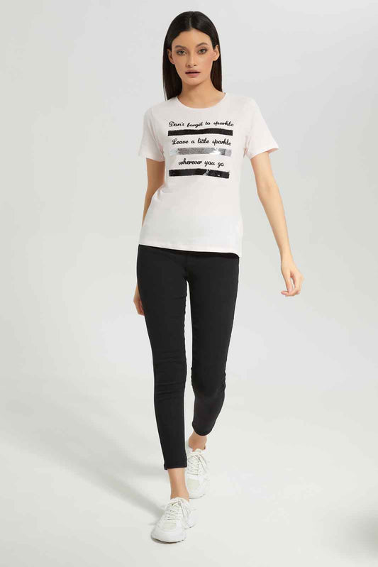 Redtag-Pale-pink-Embellished-T-Shirt-Category:T-Shirts,-Colour:Apricot,-Deals:New-In,-Dept:Ladieswear,-Filter:Women's-Clothing,-New-In-Women-APL,-Non-Sale,-Section:Women,-TBL,-W22B,-Women-T-Shirts-Women's-