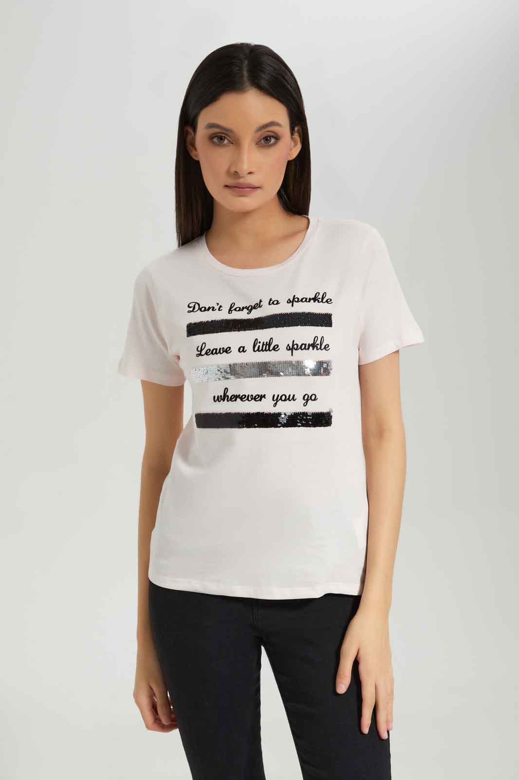 Redtag-Pale-pink-Embellished-T-Shirt-Category:T-Shirts,-Colour:Apricot,-Deals:New-In,-Dept:Ladieswear,-Filter:Women's-Clothing,-New-In-Women-APL,-Non-Sale,-Section:Women,-TBL,-W22B,-Women-T-Shirts-Women's-