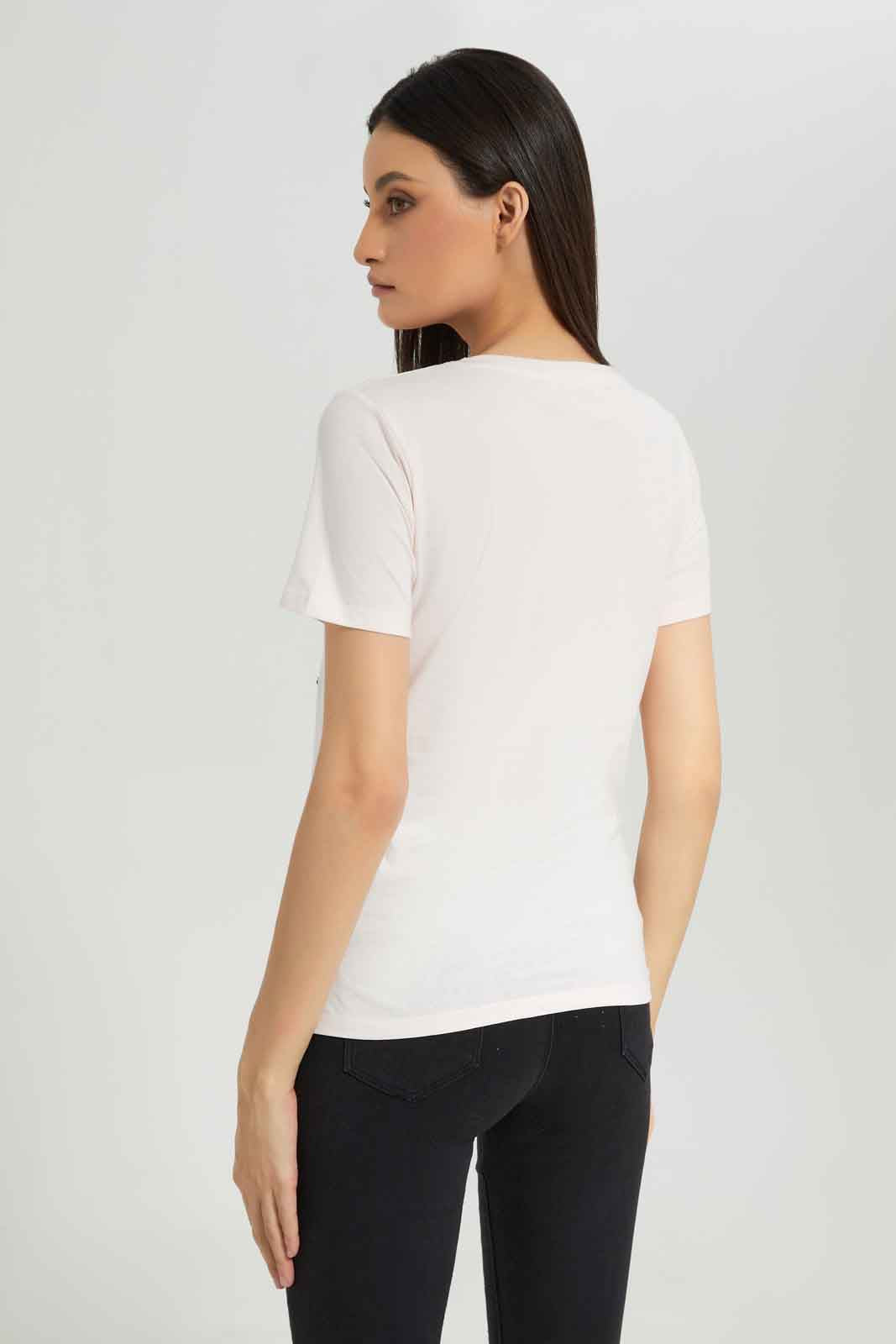 Redtag-Pale-pink-Embellished-T-Shirt-Category:T-Shirts,-Colour:Apricot,-Deals:New-In,-Dept:Ladieswear,-Filter:Women's-Clothing,-New-In-Women-APL,-Non-Sale,-Section:Women,-TBL,-W22B,-Women-T-Shirts-Women's-