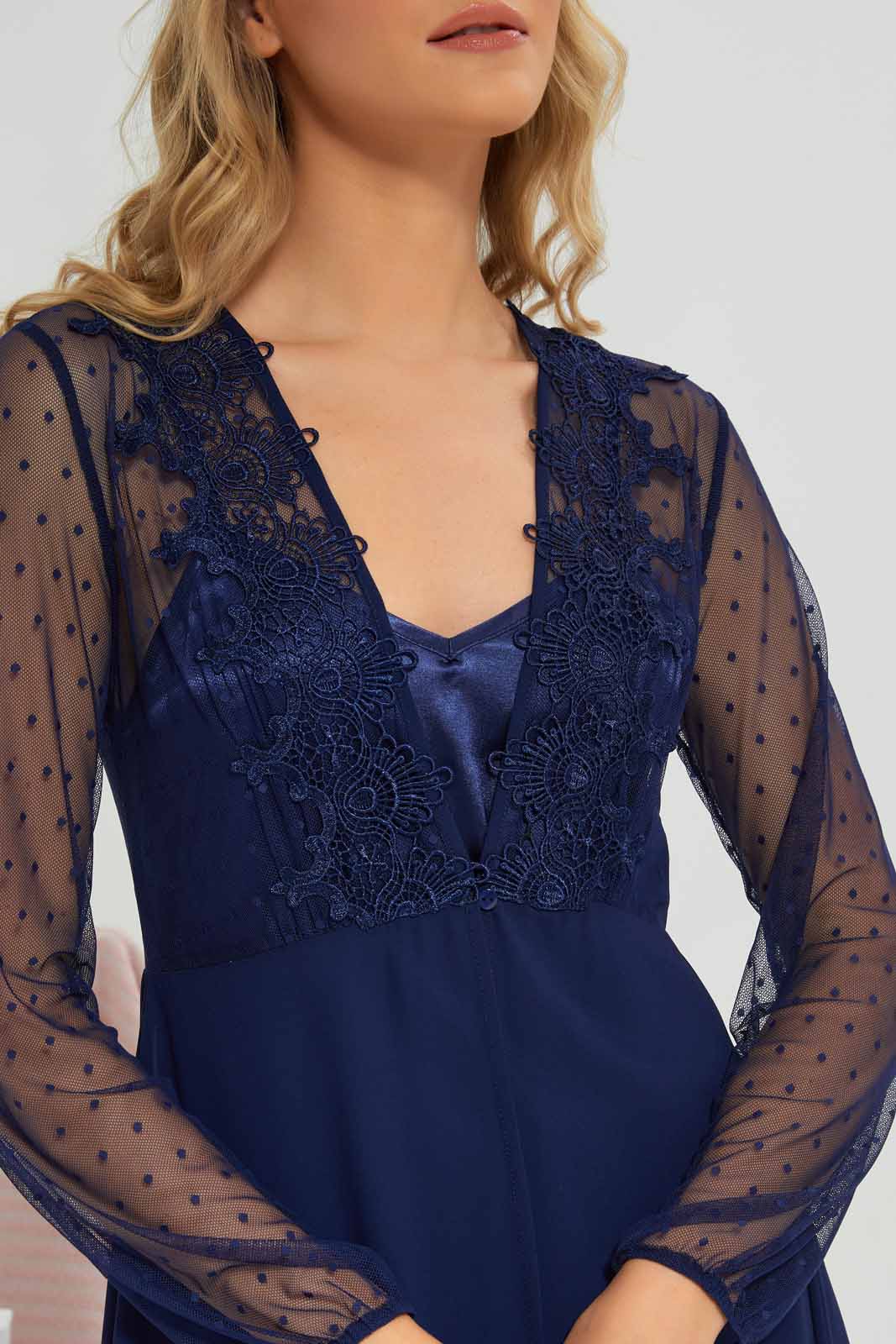 Redtag-Black-Plain-Satin-Chemise-And-Chiffon-Robe-Set-Category:Chemises,-Colour:Navy,-Deals:New-In,-Filter:Women's-Clothing,-New-In-Women-APL,-Non-Sale,-Section:Women,-W22B,-Women-Chemises--