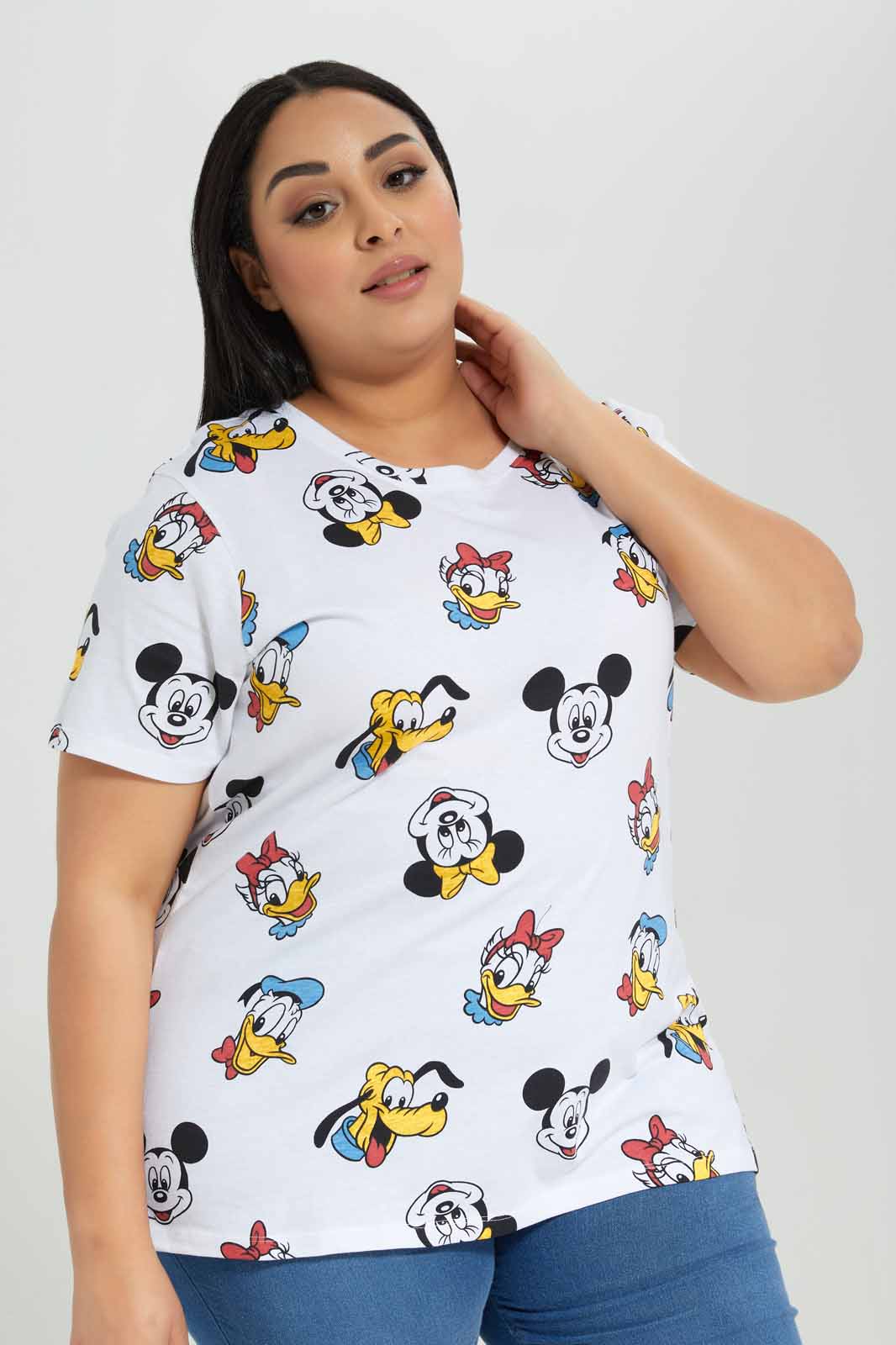 Redtag-White-Micky-Mouse-Allover-Printed-printed-T-Shirt-Category:T-Shirts,-Colour:Ivory,-Deals:New-In,-Filter:Plus-Size,-LDP-T-Shirts,-New-In-LDP-APL,-Non-Sale,-Section:Women,-TBL,-W22A-Women's-