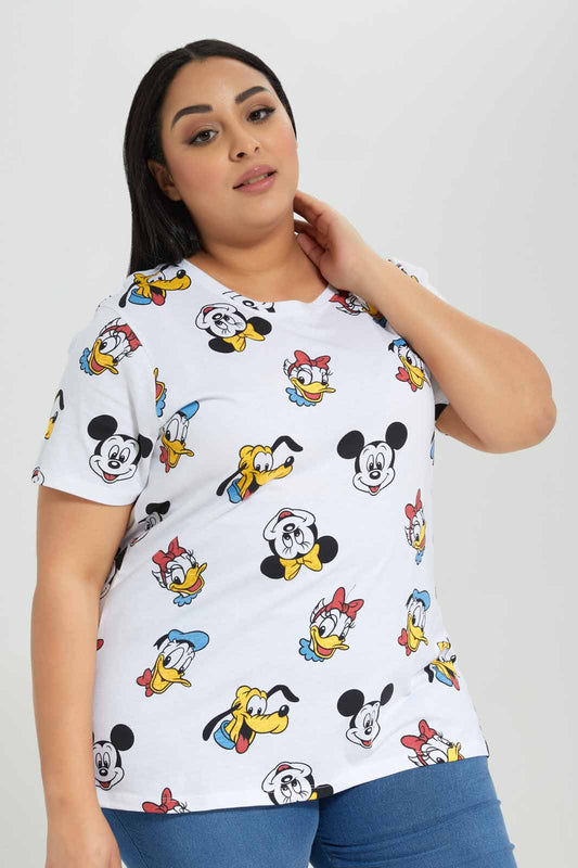 Redtag-White-Micky-Mouse-Allover-Printed-printed-T-Shirt-Category:T-Shirts,-Colour:Ivory,-Deals:New-In,-Filter:Plus-Size,-LDP-T-Shirts,-New-In-LDP-APL,-Non-Sale,-Section:Women,-TBL,-W22A-Women's-