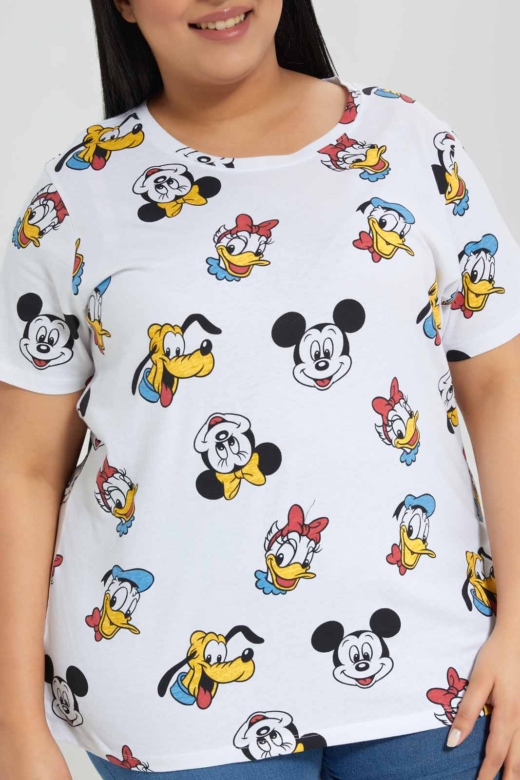 Redtag-White-Micky-Mouse-Allover-Printed-printed-T-Shirt-Category:T-Shirts,-Colour:Ivory,-Deals:New-In,-Filter:Plus-Size,-LDP-T-Shirts,-New-In-LDP-APL,-Non-Sale,-Section:Women,-TBL,-W22A-Women's-