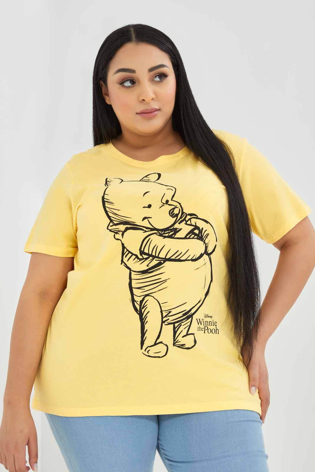 Redtag-Yellow-Winnie-The-Pooh-Printed-T-Shirt-Category:T-Shirts,-Colour:Mustard,-Deals:New-In,-Filter:Plus-Size,-LDP-T-Shirts,-New-In-LDP-APL,-Non-Sale,-Section:Women,-TBL,-W22A-Women's-