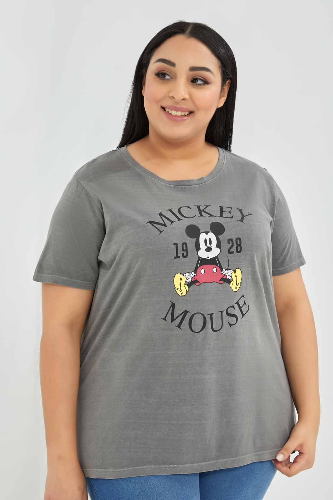 Redtag-Black-Acid-Wash-Micky-Mouse-Printed-T-Shirt-Category:T-Shirts,-Colour:Charcoal,-Deals:New-In,-Filter:Plus-Size,-LDP-T-Shirts,-New-In-LDP-APL,-Non-Sale,-Section:Women,-TBL,-W22A-Women's-