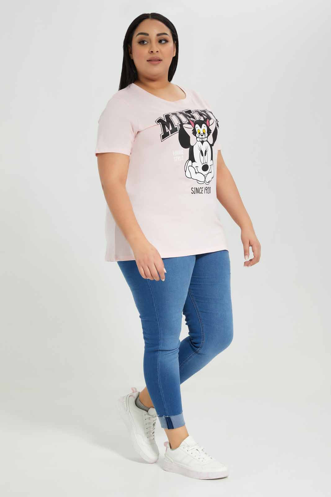 Redtag-Pink-Flinstones-Placement-Print-T-Shirt-Category:T-Shirts,-Colour:Apricot,-Deals:New-In,-Filter:Plus-Size,-LDP-T-Shirts,-New-In-LDP-APL,-Non-Sale,-Section:Women,-TBL,-W22A-Women's-