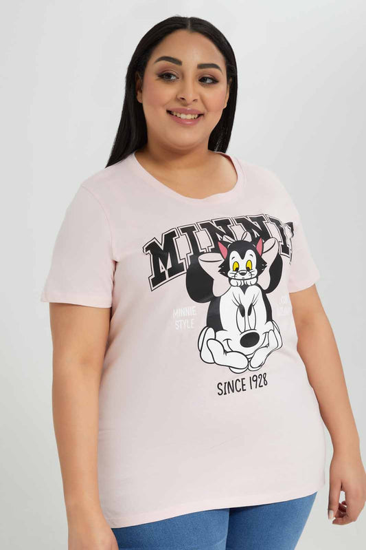 Redtag-Pink-Flinstones-Placement-Print-T-Shirt-Category:T-Shirts,-Colour:Apricot,-Deals:New-In,-Filter:Plus-Size,-LDP-T-Shirts,-New-In-LDP-APL,-Non-Sale,-Section:Women,-TBL,-W22A-Women's-