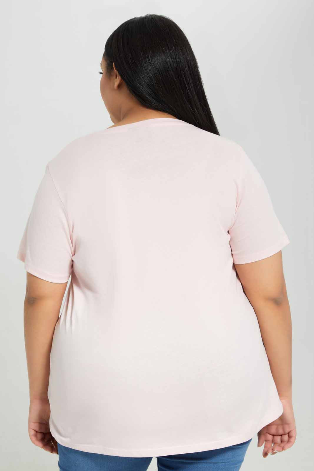 Redtag-Pink-Flinstones-Placement-Print-T-Shirt-Category:T-Shirts,-Colour:Apricot,-Deals:New-In,-Filter:Plus-Size,-LDP-T-Shirts,-New-In-LDP-APL,-Non-Sale,-Section:Women,-TBL,-W22A-Women's-