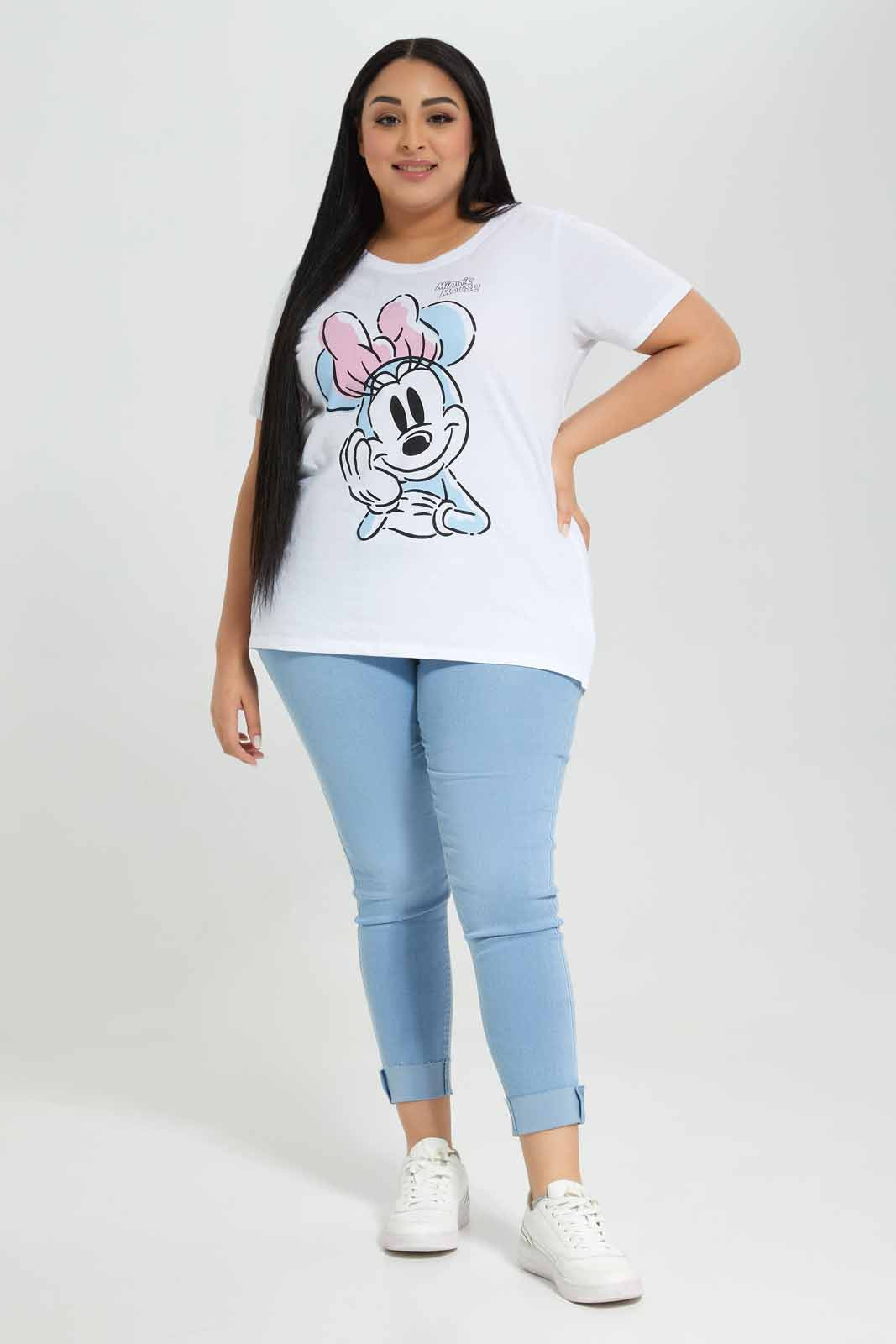 Redtag-White-Minnie-Placement-Print-T-Shirt-Category:T-Shirts,-Colour:White,-Deals:New-In,-Filter:Plus-Size,-LDP-T-Shirts,-New-In-LDP-APL,-Non-Sale,-Section:Women,-TBL,-W22A-Women's-