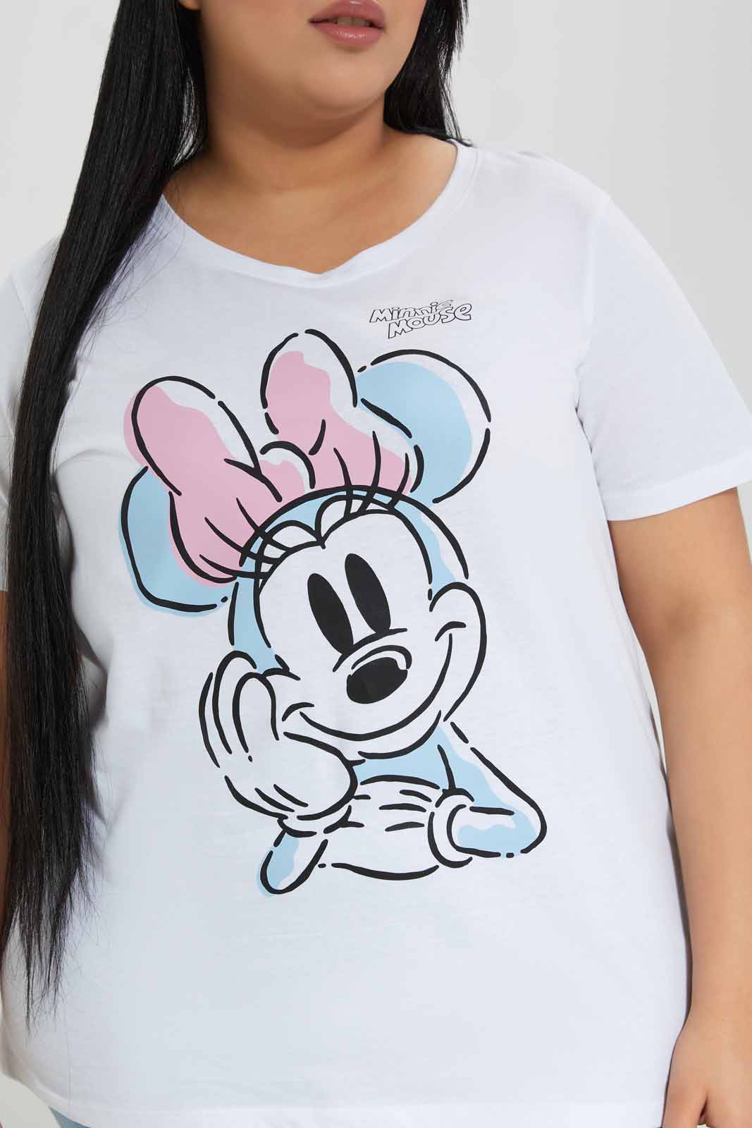 Redtag-White-Minnie-Placement-Print-T-Shirt-Category:T-Shirts,-Colour:White,-Deals:New-In,-Filter:Plus-Size,-LDP-T-Shirts,-New-In-LDP-APL,-Non-Sale,-Section:Women,-TBL,-W22A-Women's-