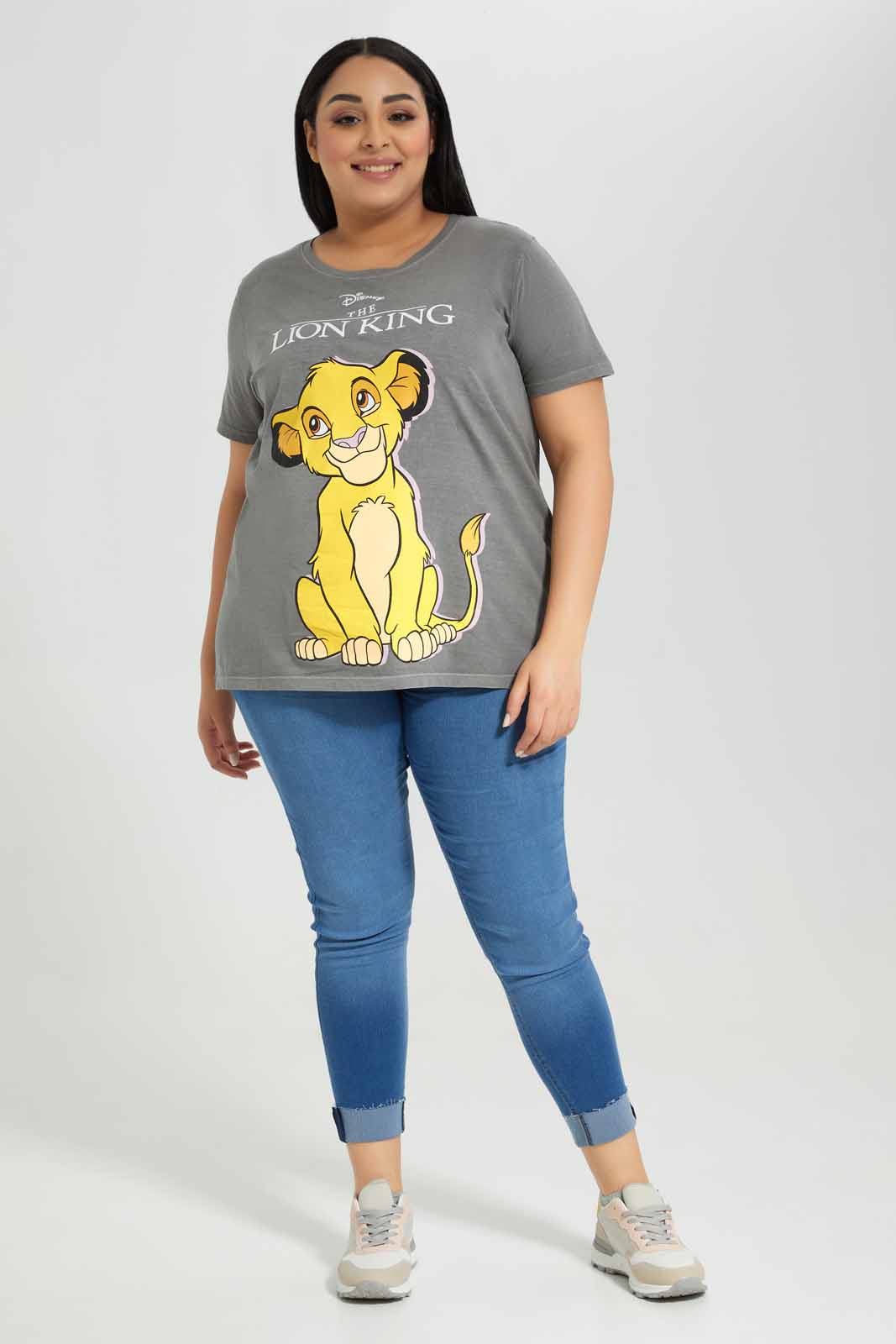 Redtag-Grey-Acid-wash-Lion-Knig-Placement-Print-T-Shirt-Category:T-Shirts,-Colour:Charcoal,-Deals:New-In,-Filter:Plus-Size,-LDP-T-Shirts,-New-In-LDP-APL,-Non-Sale,-Section:Women,-TBL,-W22A-Women's-