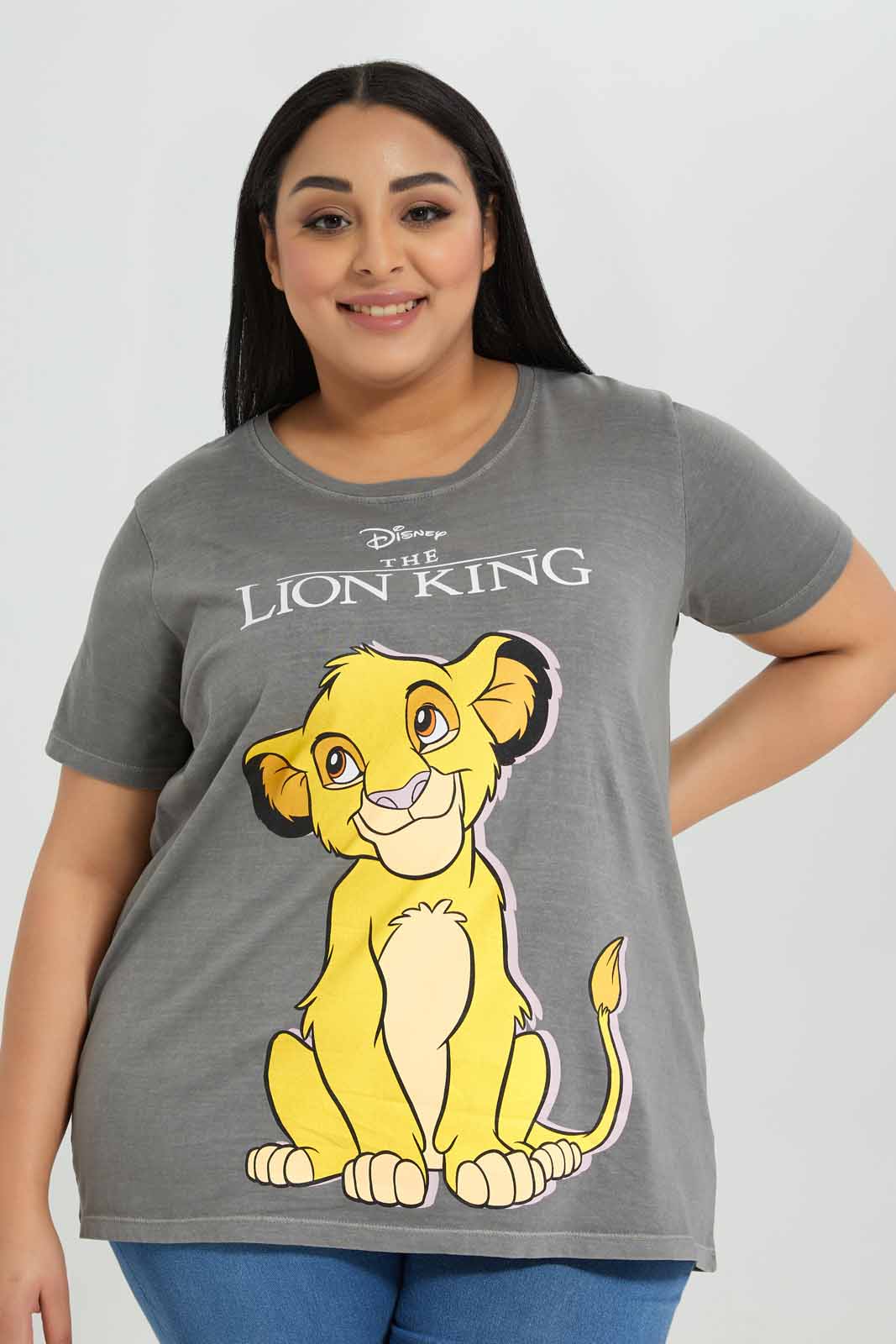 Redtag-Grey-Acid-wash-Lion-Knig-Placement-Print-T-Shirt-Category:T-Shirts,-Colour:Charcoal,-Deals:New-In,-Filter:Plus-Size,-LDP-T-Shirts,-New-In-LDP-APL,-Non-Sale,-Section:Women,-TBL,-W22A-Women's-