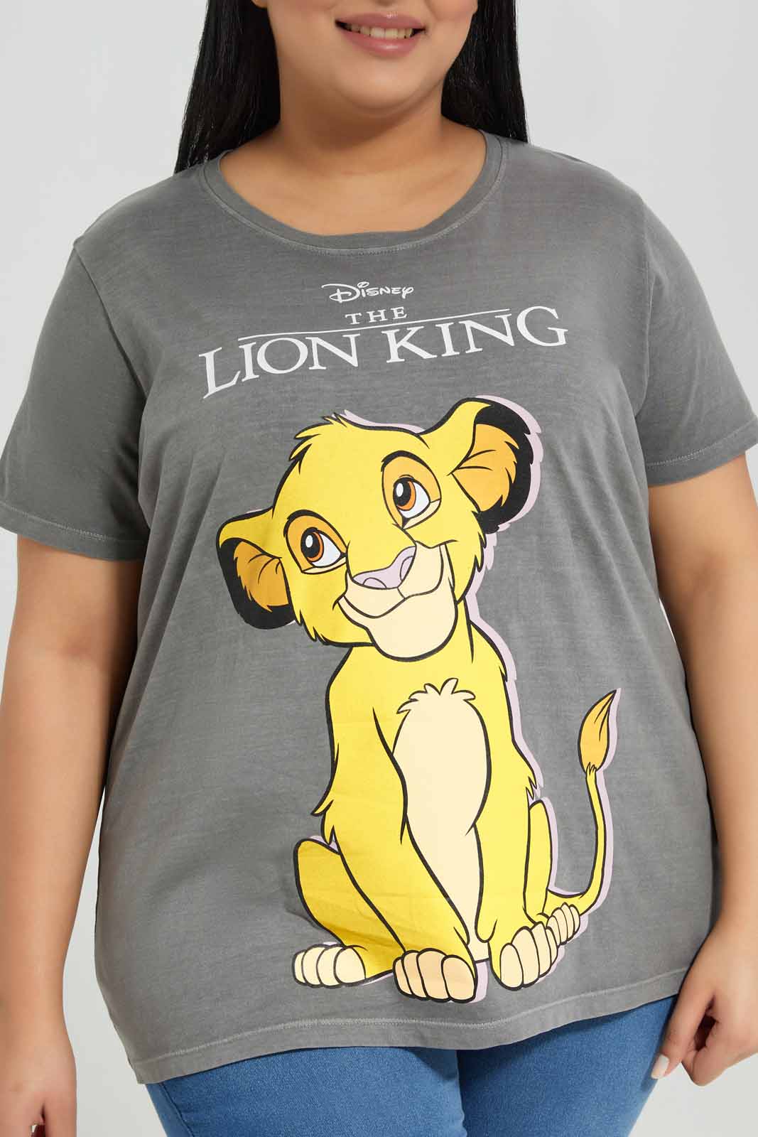Redtag-Grey-Acid-wash-Lion-Knig-Placement-Print-T-Shirt-Category:T-Shirts,-Colour:Charcoal,-Deals:New-In,-Filter:Plus-Size,-LDP-T-Shirts,-New-In-LDP-APL,-Non-Sale,-Section:Women,-TBL,-W22A-Women's-