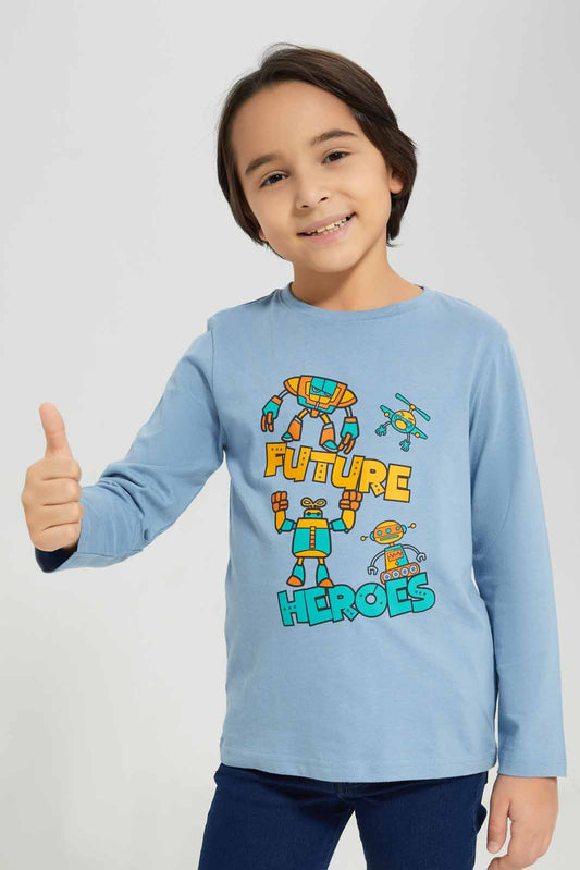 Redtag-Blue-Future-Heroes-Long-Sleeve-T--Shirt-BOY-T-Shirts,-Category:T-Shirts,-Colour:Blue,-Deals:New-In,-Filter:Boys-(2-to-8-Yrs),-New-In-BOY-APL,-Non-Sale,-Section:Boys-(0-to-14Yrs),-TBL,-W22B-Boys-2 to 8 Years