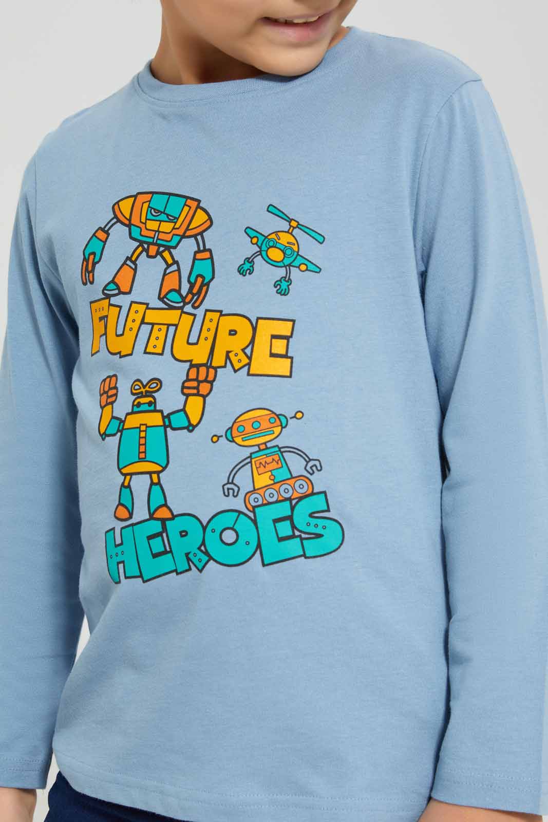 Redtag-Blue-Future-Heroes-Long-Sleeve-T--Shirt-BOY-T-Shirts,-Category:T-Shirts,-Colour:Blue,-Deals:New-In,-Filter:Boys-(2-to-8-Yrs),-New-In-BOY-APL,-Non-Sale,-Section:Boys-(0-to-14Yrs),-TBL,-W22B-Boys-2 to 8 Years