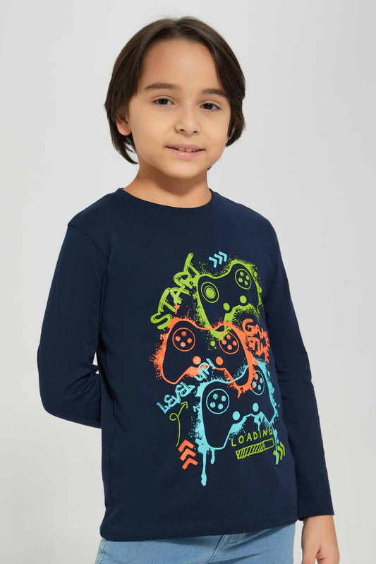 Redtag-Black-Game-Time-Long-Sleeve-Graphic-T--Shirt-BOY-T-Shirts,-Category:T-Shirts,-Colour:Black,-Deals:New-In,-Filter:Boys-(2-to-8-Yrs),-New-In-BOY-APL,-Non-Sale,-Section:Boys-(0-to-14Yrs),-TBL,-W22B-Boys-2 to 8 Years