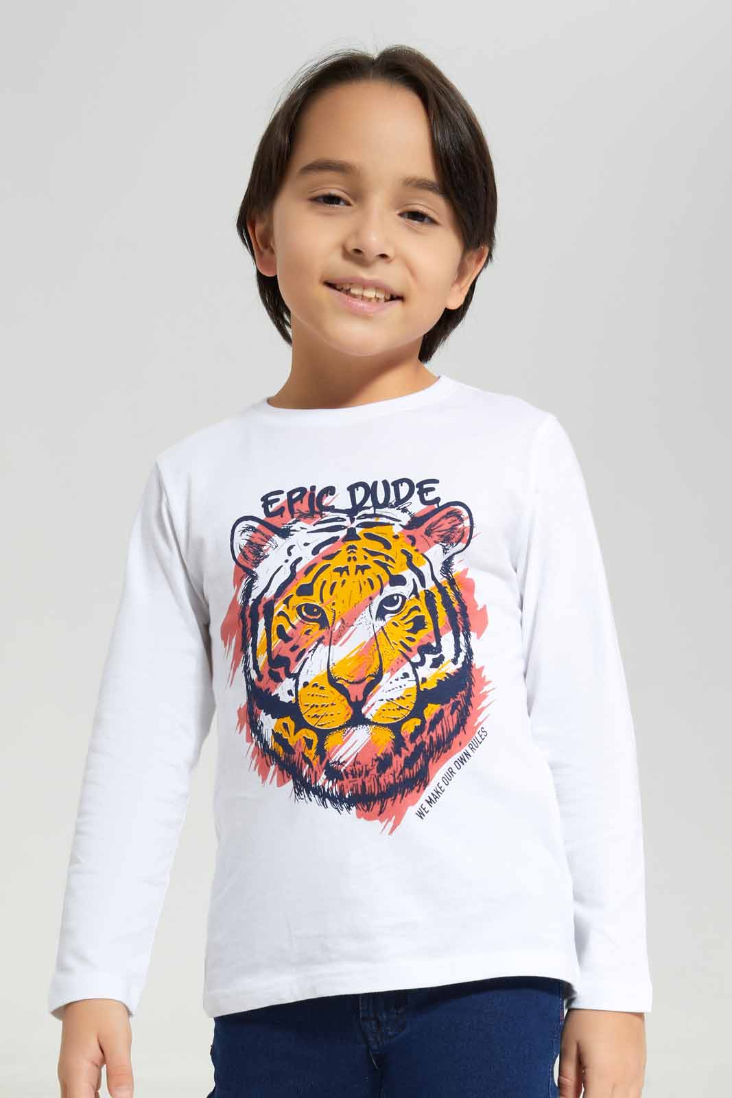 Redtag-White-Epic-Dude-Long-Sleeve-Graphic-T--Shirt-BOY-T-Shirts,-Category:T-Shirts,-Colour:White,-Deals:New-In,-Filter:Boys-(2-to-8-Yrs),-New-In-BOY-APL,-Non-Sale,-Section:Boys-(0-to-14Yrs),-TBL,-W22B-Boys-2 to 8 Years