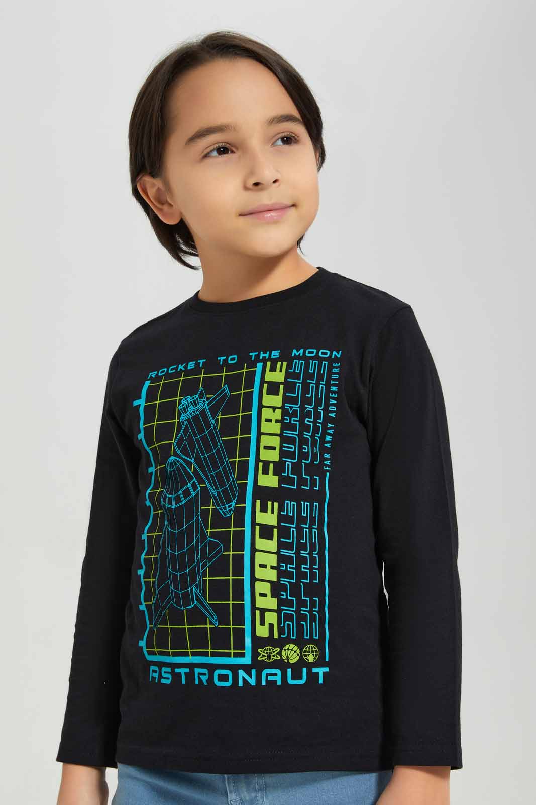 Redtag-Black-Spale-Forle-Long-Sleeve-Graphic-T--Shirt-BOY-T-Shirts,-Category:T-Shirts,-Colour:Black,-Deals:New-In,-Filter:Boys-(2-to-8-Yrs),-New-In-BOY-APL,-Non-Sale,-Section:Boys-(0-to-14Yrs),-TBL,-W22B-Boys-2 to 8 Years