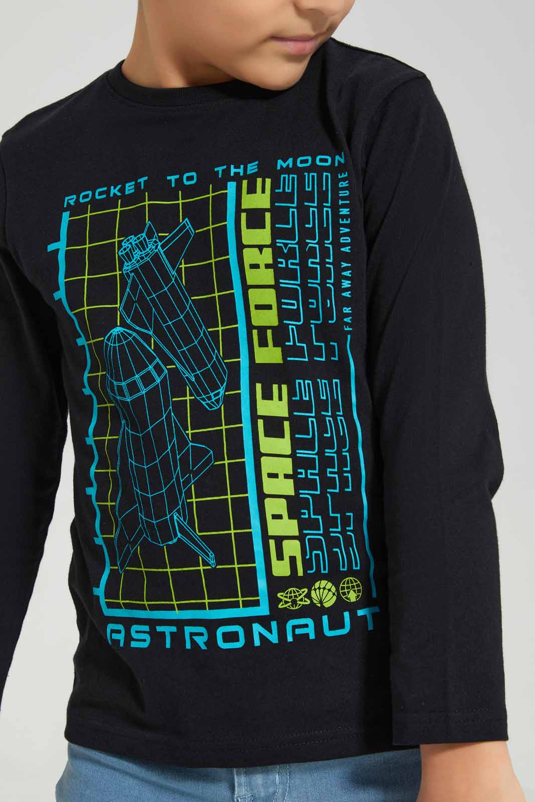 Redtag-Black-Spale-Forle-Long-Sleeve-Graphic-T--Shirt-BOY-T-Shirts,-Category:T-Shirts,-Colour:Black,-Deals:New-In,-Filter:Boys-(2-to-8-Yrs),-New-In-BOY-APL,-Non-Sale,-Section:Boys-(0-to-14Yrs),-TBL,-W22B-Boys-2 to 8 Years
