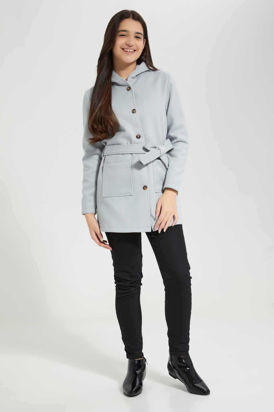 Redtag-Grey-Melange-Hoody-Melton-Category:Jackets,-Colour:Grey,-Deals:New-In,-EHW,-Filter:Senior-Girls-(8-to-14-Yrs),-GSR-Jackets,-New-In-GSR-APL,-Non-Sale,-Section:Girls-(0-to-14Yrs),-W22B-Senior-Girls-9 to 14 Years
