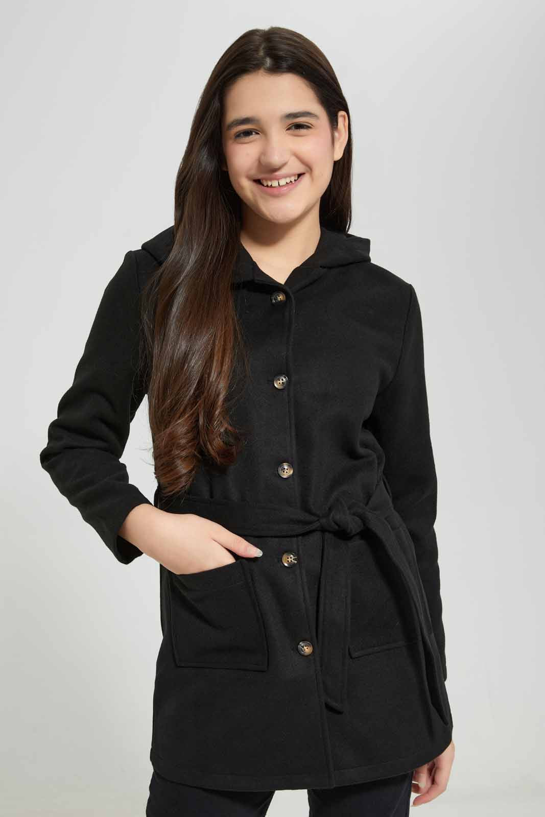 Redtag-Black-Hoody-Melton-Category:Jackets,-Colour:Black,-Deals:New-In,-EHW,-Filter:Senior-Girls-(8-to-14-Yrs),-GSR-Jackets,-New-In-GSR-APL,-Non-Sale,-Section:Girls-(0-to-14Yrs),-W22B-Senior-Girls-9 to 14 Years