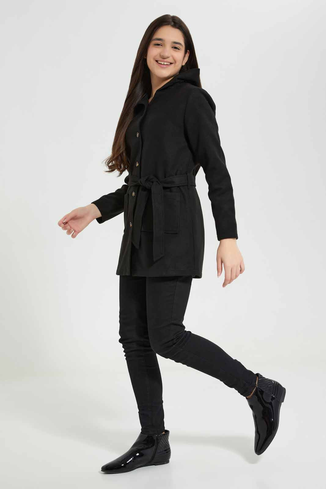 Redtag-Black-Hoody-Melton-Category:Jackets,-Colour:Black,-Deals:New-In,-EHW,-Filter:Senior-Girls-(8-to-14-Yrs),-GSR-Jackets,-New-In-GSR-APL,-Non-Sale,-Section:Girls-(0-to-14Yrs),-W22B-Senior-Girls-9 to 14 Years
