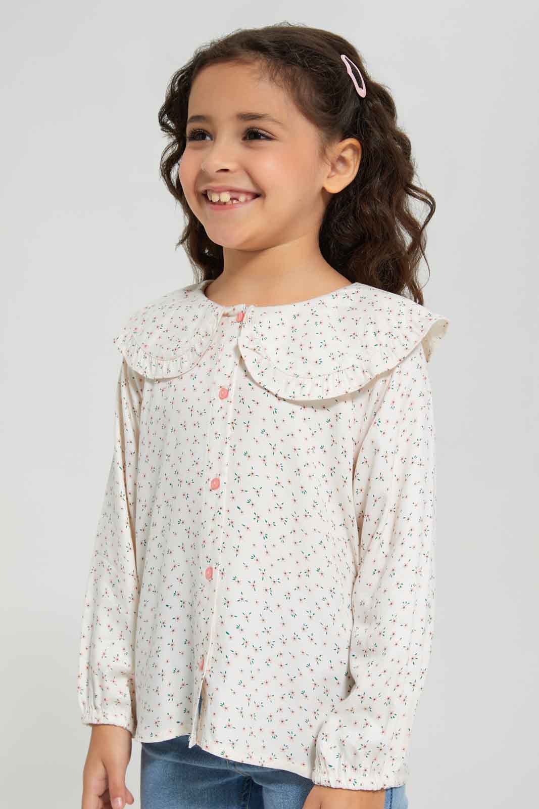 Redtag-VLD-BLOUSE-PETER-PAN-COLLAR---FLORAL-PRINT-CREAM-Category:Blouses,-Colour:Cream,-Deals:New-In,-Dept:Girls,-Filter:Girls-(2-to-8-Yrs),-GIR-Blouses,-New-In-GIR-APL,-Non-Sale,-Section:Girls-(0-to-14Yrs),-W22B-Girls-2 to 8 Years