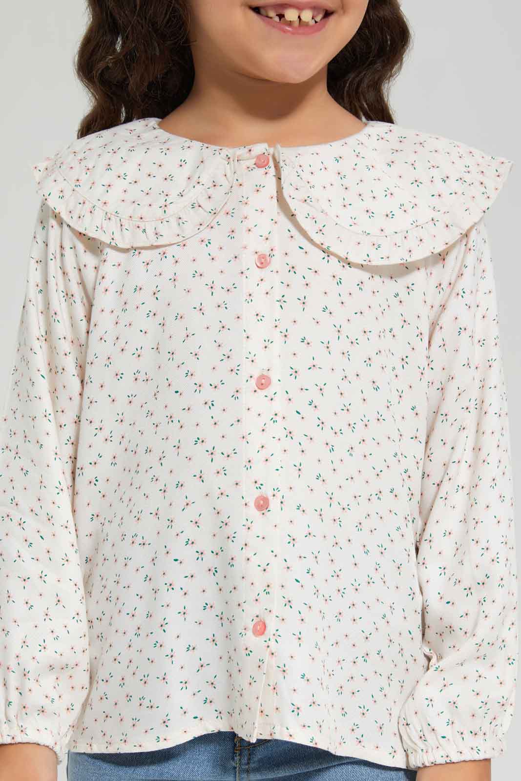Redtag-VLD-BLOUSE-PETER-PAN-COLLAR---FLORAL-PRINT-CREAM-Category:Blouses,-Colour:Cream,-Deals:New-In,-Dept:Girls,-Filter:Girls-(2-to-8-Yrs),-GIR-Blouses,-New-In-GIR-APL,-Non-Sale,-Section:Girls-(0-to-14Yrs),-W22B-Girls-2 to 8 Years