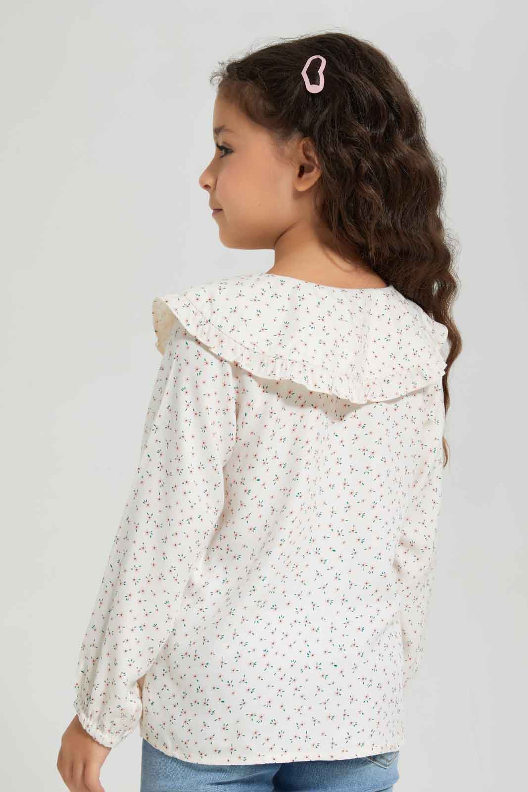 Redtag-VLD-BLOUSE-PETER-PAN-COLLAR---FLORAL-PRINT-CREAM-Category:Blouses,-Colour:Cream,-Deals:New-In,-Dept:Girls,-Filter:Girls-(2-to-8-Yrs),-GIR-Blouses,-New-In-GIR-APL,-Non-Sale,-Section:Girls-(0-to-14Yrs),-W22B-Girls-2 to 8 Years