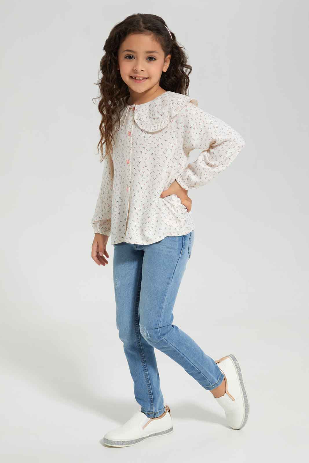 Redtag-VLD-BLOUSE-PETER-PAN-COLLAR---FLORAL-PRINT-CREAM-Category:Blouses,-Colour:Cream,-Deals:New-In,-Dept:Girls,-Filter:Girls-(2-to-8-Yrs),-GIR-Blouses,-New-In-GIR-APL,-Non-Sale,-Section:Girls-(0-to-14Yrs),-W22B-Girls-2 to 8 Years