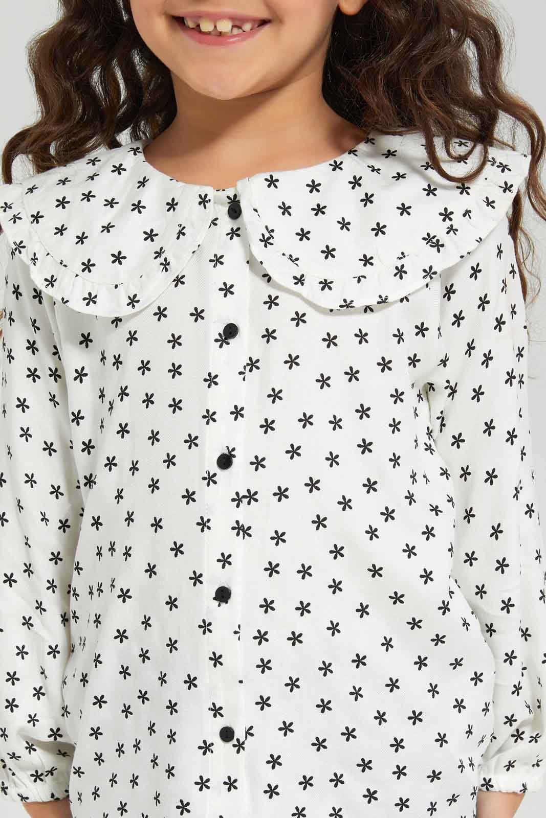 Redtag-VLD-BLOUSE-PETER-PAN-COLLAR---WHITE-Category:Blouses,-Colour:White,-Deals:New-In,-Dept:Girls,-Filter:Girls-(2-to-8-Yrs),-GIR-Blouses,-New-In-GIR-APL,-Non-Sale,-Section:Girls-(0-to-14Yrs),-W22B-Girls-2 to 8 Years
