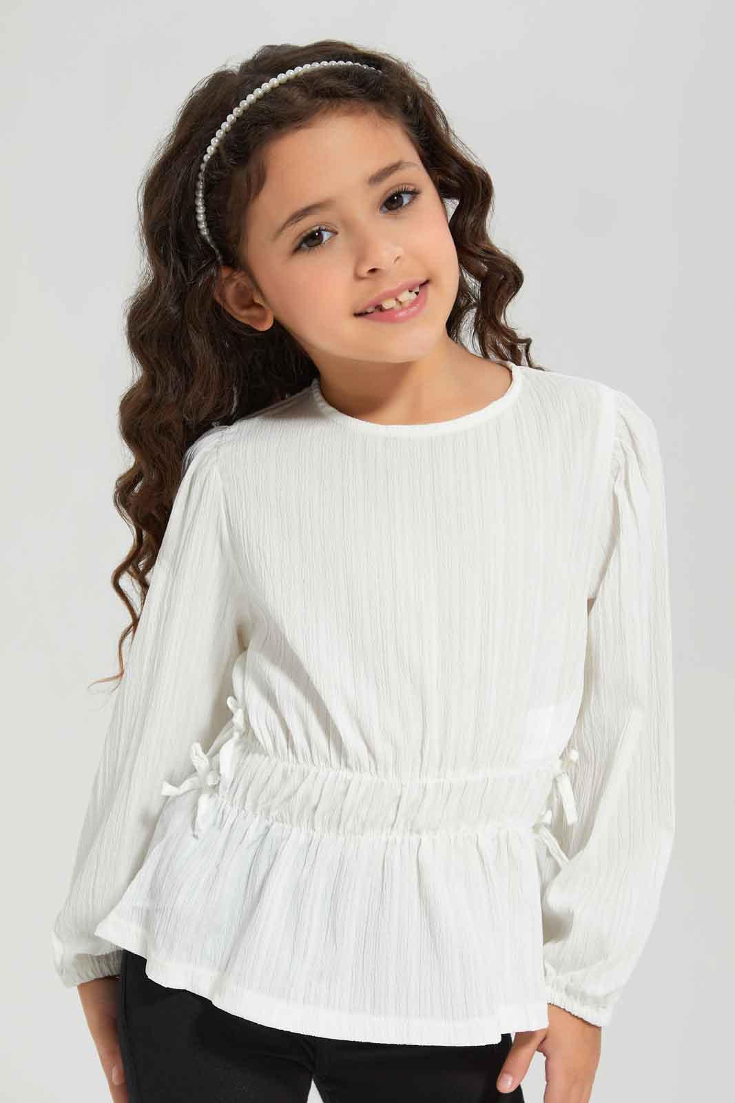 Redtag-VLD-BLOUSE-PEPLUM---WHITE-Category:Blouses,-Colour:White,-Deals:New-In,-Dept:Girls,-Filter:Girls-(2-to-8-Yrs),-GIR-Blouses,-New-In-GIR-APL,-Non-Sale,-Section:Girls-(0-to-14Yrs),-W22B-Girls-2 to 8 Years