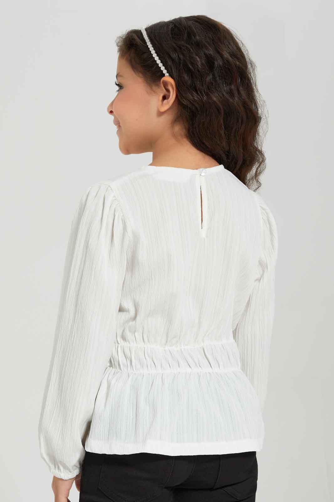 Redtag-VLD-BLOUSE-PEPLUM---WHITE-Category:Blouses,-Colour:White,-Deals:New-In,-Dept:Girls,-Filter:Girls-(2-to-8-Yrs),-GIR-Blouses,-New-In-GIR-APL,-Non-Sale,-Section:Girls-(0-to-14Yrs),-W22B-Girls-2 to 8 Years
