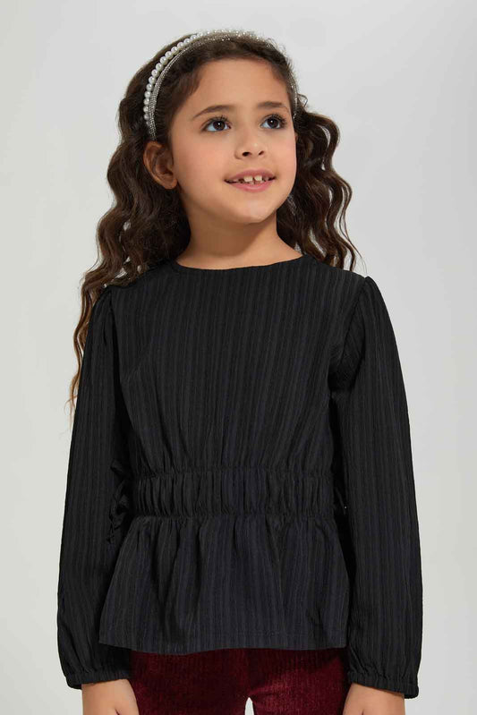 Redtag-VLD-BLOUSE-PEPLUM---BLACK-Category:Blouses,-Colour:Black,-Deals:New-In,-Dept:Girls,-Filter:Girls-(2-to-8-Yrs),-GIR-Blouses,-New-In-GIR-APL,-Non-Sale,-Section:Girls-(0-to-14Yrs),-W22B-Girls-2 to 8 Years